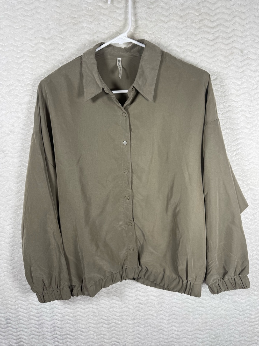 Color Thread Olive Button-Up Shirt Jacket